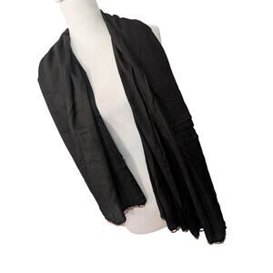 GORGEOUS BLACK COTTON/RAYON SCARF, WRAP, W/RED & GOLD BEADED EDGES! SZ OS